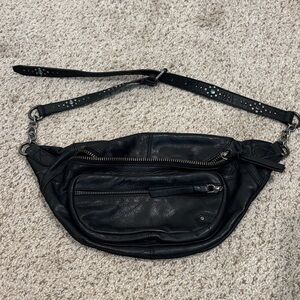 Free People Black Leather Belt Bag